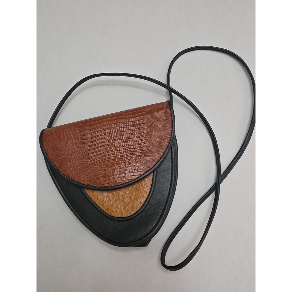 Vintage 90s 80s y2k Embossed Leather Ostrich & Crocodile Leather Crossbody Bag